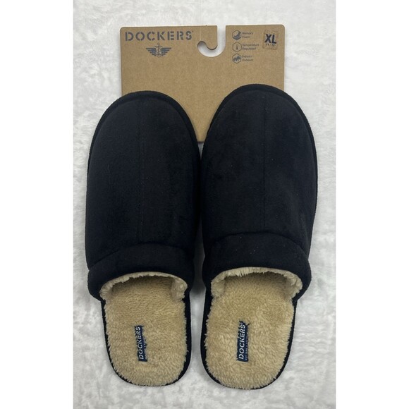 Dockers Men's Slippers Indoor Outdoor Memory Foam Black Tan Size XL 11-12 NEW - Picture 1 of 3